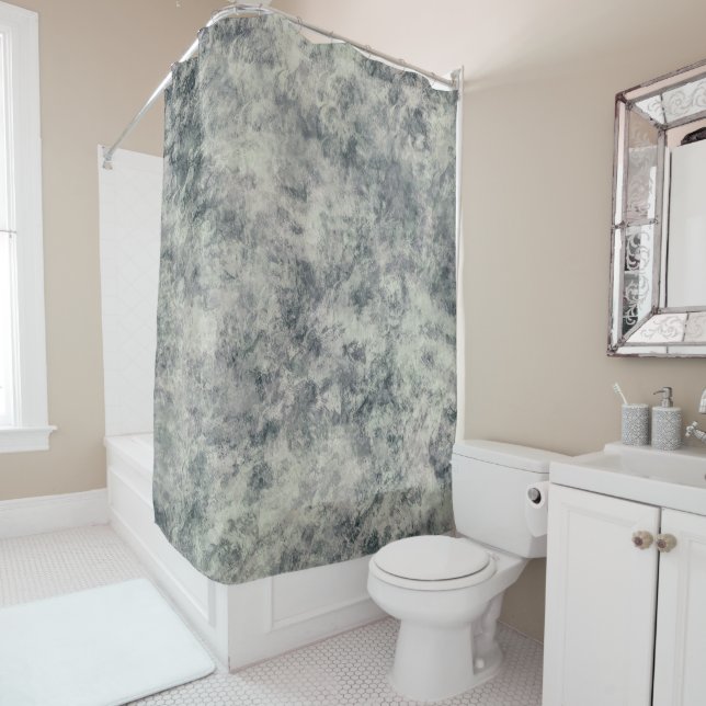 Modern Abstract Textured Grey Lavender Sage Green Shower Curtain (In Situ)