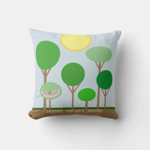Modern Abstract Tree Landscape on Light Blue Cushion