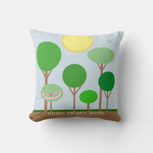 Modern Abstract Tree Landscape on Light Blue Cushion (Front)