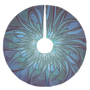 Modern Abstract Trendy Blue Flower Fractal Art Brushed Polyester Tree Skirt