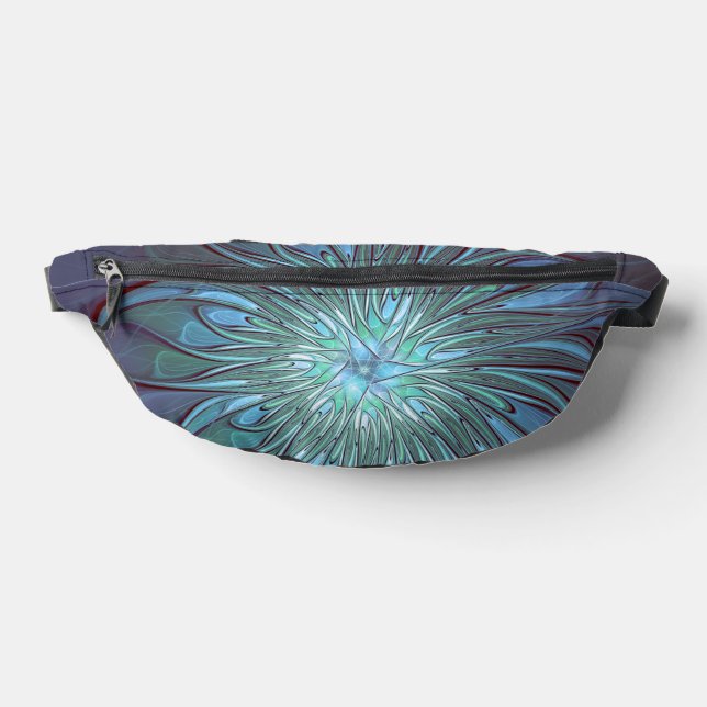 Modern Abstract Trendy Blue Flower Fractal Art Bum Bags (Lay Down)
