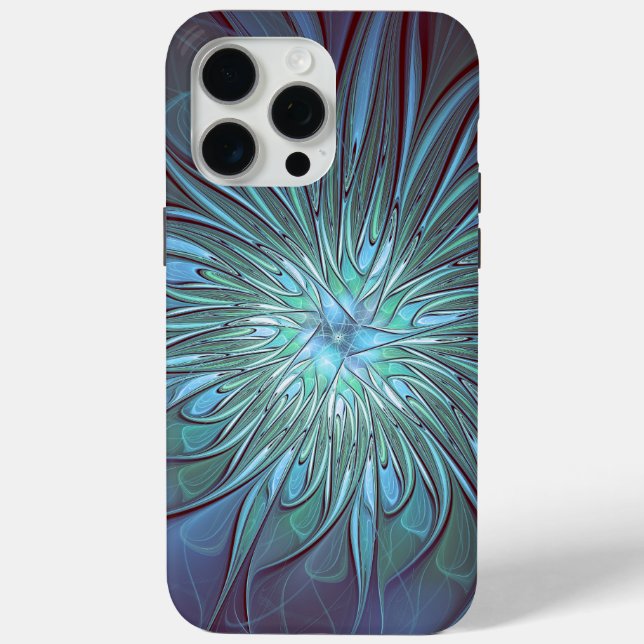 Modern Abstract Trendy Blue Flower Fractal Art Case-Mate iPhone Case (Back)