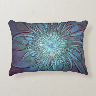 Modern Abstract Trendy Blue Flower Fractal Art Decorative Cushion