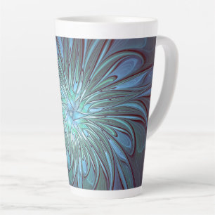 Modern Abstract Trendy Blue Flower Fractal Art Latte Mug