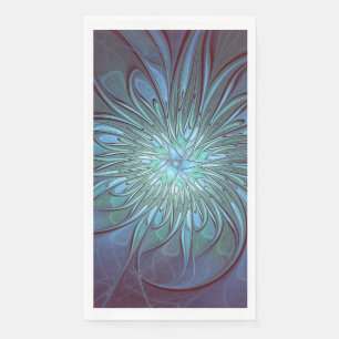 Modern Abstract Trendy Blue Flower Fractal Art Napkin