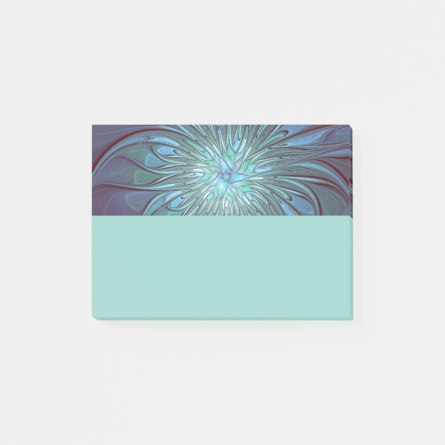 Modern Abstract Trendy Blue Flower Fractal Art Post-it Notes (Front)