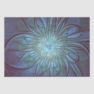 Modern Abstract Trendy Blue Flower Fractal Art Tissue Paper