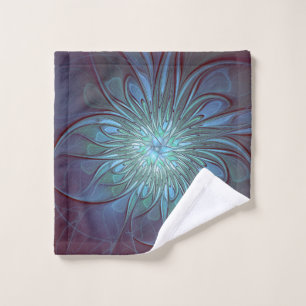 Modern Abstract Trendy Blue Flower Fractal Art Wash Cloth