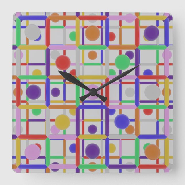 Modern Abstract Trendy Colourful Square Wall Clock (Front)