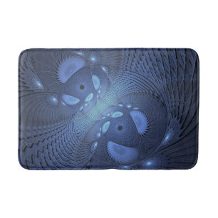 Modern Abstract Trendy Dusk Blue Fractal Art Bath Mat