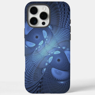 Modern Abstract Trendy Dusk Blue Fractal Art iPhone 16 Pro Max Case