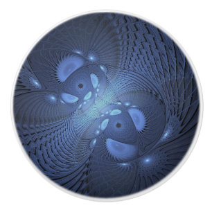 Modern Abstract Trendy Dusk Blue Fractal Art Ceramic Knob