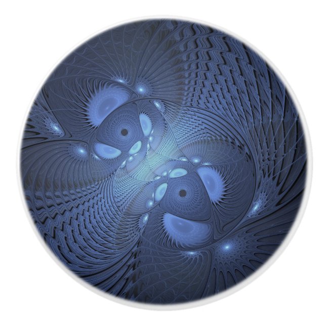 Modern Abstract Trendy Dusk Blue Fractal Art Ceramic Knob (Front)