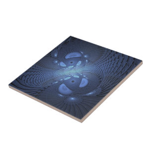 Modern Abstract Trendy Dusk Blue Fractal Art Ceramic Tile