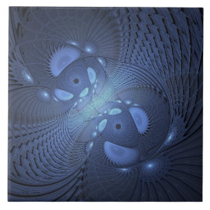 Modern Abstract Trendy Dusk Blue Fractal Art Ceramic Tile
