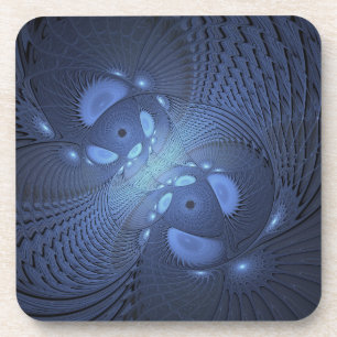 Modern Abstract Trendy Dusk Blue Fractal Art Coaster