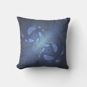 Modern Abstract Trendy Dusk Blue Fractal Art Cushion