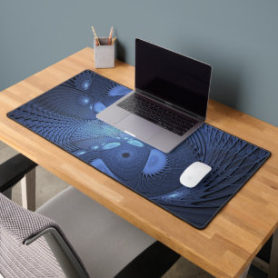 Modern Abstract Trendy Dusk Blue Fractal Art Desk Mat