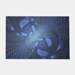 Modern Abstract Trendy Dusk Blue Fractal Art Doormat