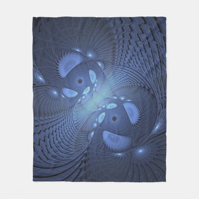 Modern Abstract Trendy Dusk Blue Fractal Art Fleece Blanket (Front)