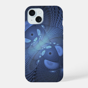 Modern Abstract Trendy Dusk Blue Fractal Art iPhone 15 Case