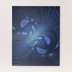 Modern Abstract Trendy Dusk Blue Fractal Art Jigsaw Puzzle