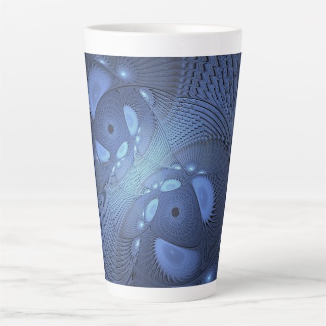 Modern Abstract Trendy Dusk Blue Fractal Art Latte Mug (Front)