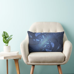 Modern Abstract Trendy Dusk Blue Fractal Art Lumbar Cushion
