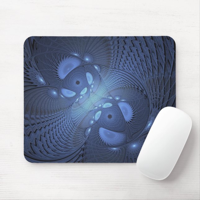 Modern Abstract Trendy Dusk Blue Fractal Art Mouse Pad (With Mouse)