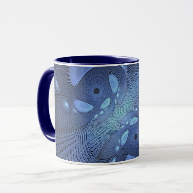 Modern Abstract Trendy Dusk Blue Fractal Art Mug (Front Left)