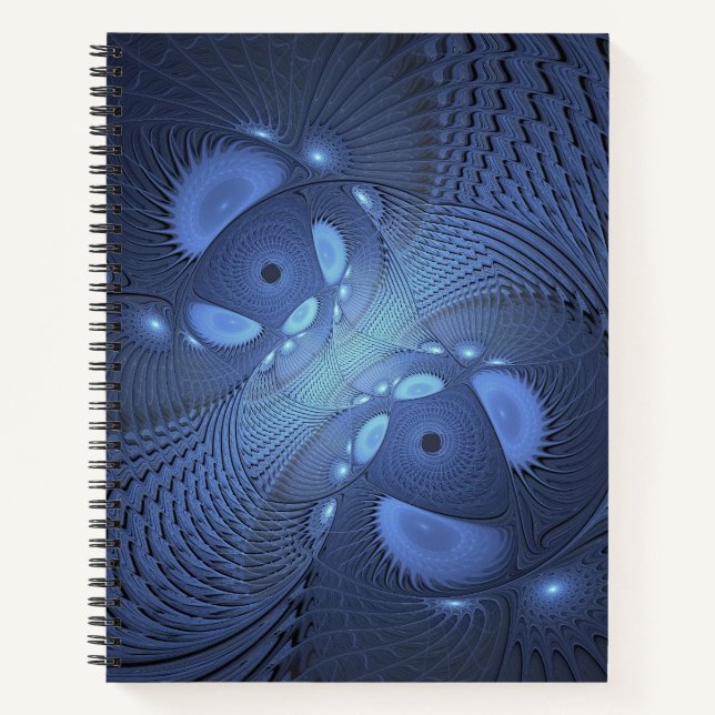 Modern Abstract Trendy Dusk Blue Fractal Art Notebook (Front)