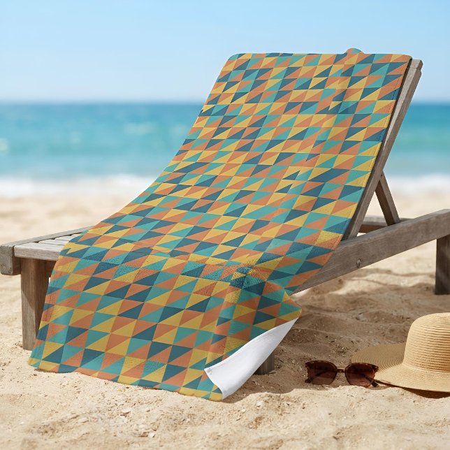 Modern Abstract Triangle Pattern Navy & Yellow Beach Towel (Creator Uploaded)