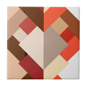 Modern Abstract Triangles, Brown, Taupe and Orange Ceramic Tile