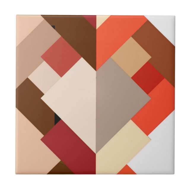 Modern Abstract Triangles, Brown, Taupe and Orange Ceramic Tile (Front)