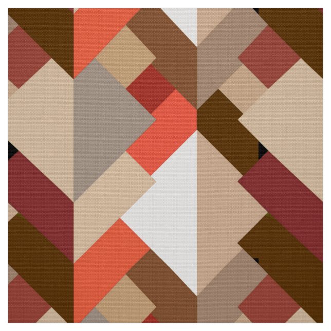 Modern Abstract Triangles, Brown, Taupe and Orange Fabric (Swatch)
