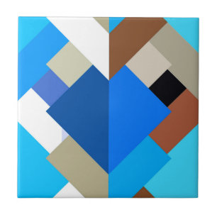 Modern Abstract Triangles, Cobalt Blue and Brown Ceramic Tile