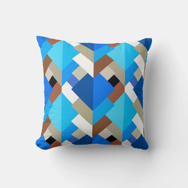Modern Abstract Triangles, Cobalt Blue and Brown  Cushion (Front)