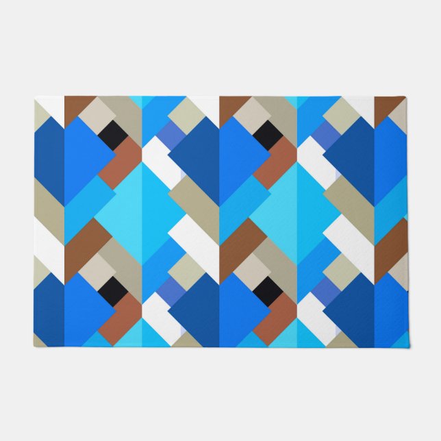 Modern Abstract Triangles, Cobalt Blue and Brown Doormat (Front)
