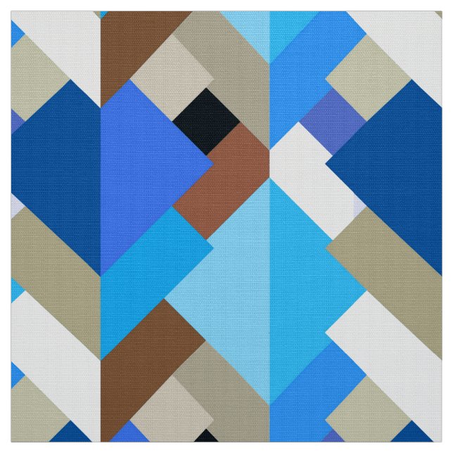 Modern Abstract Triangles, Cobalt Blue and Brown Fabric (Swatch)