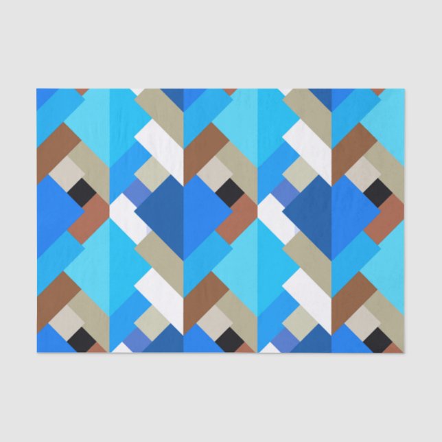Modern Abstract Triangles, Cobalt Blue and Brown Tissue Paper (Front)