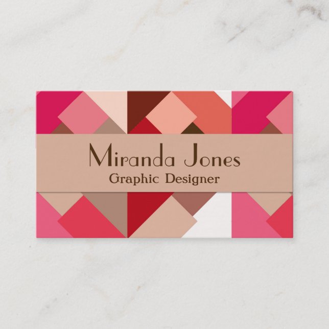 Modern Abstract Triangles, Coral Red and Pink Business Card (Front)