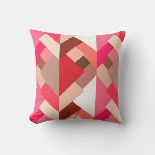 Modern Abstract Triangles, Coral Red and Pink Cushion
