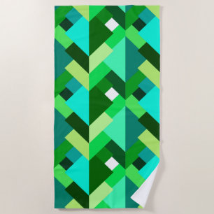 Modern Abstract Triangles, Emerald Green and Aqua Beach Towel