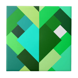 Modern Abstract Triangles, Emerald Green and Aqua Ceramic Tile