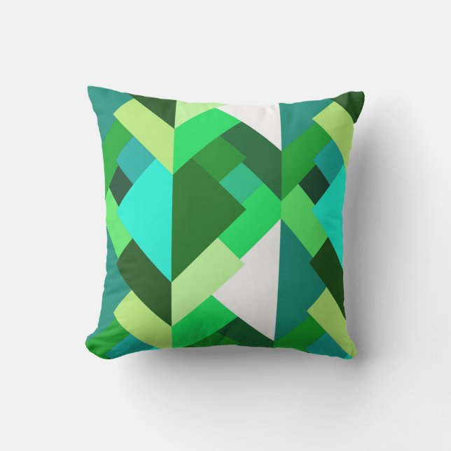 Modern Abstract Triangles, Emerald Green and Aqua Cushion (Front)