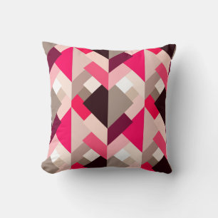 Modern Abstract Triangles, Fuchsia Pink and Grey Cushion