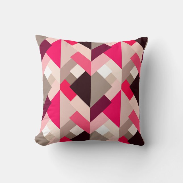 Modern Abstract Triangles, Fuchsia Pink and Grey Cushion (Front)