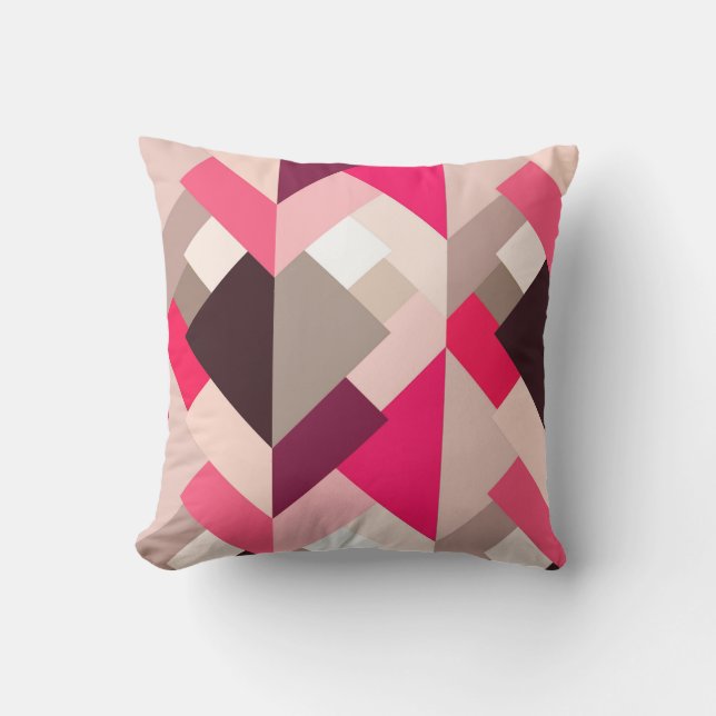 Modern Abstract Triangles, Fuchsia Pink and Grey Outdoor Cushion (Front)