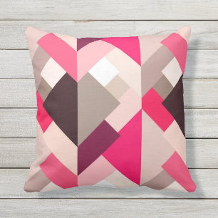 Modern Abstract Triangles, Fuchsia Pink and Grey Outdoor Cushion