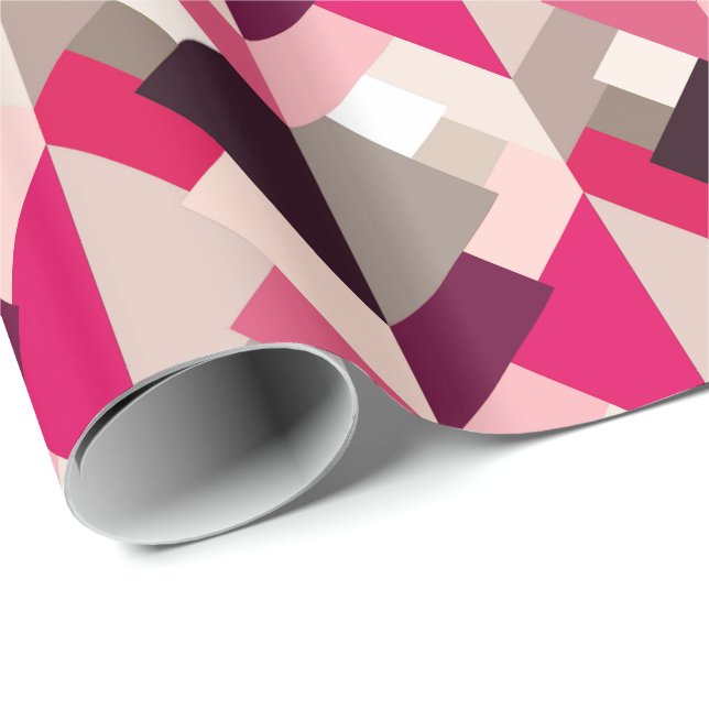 Modern Abstract Triangles, Fuchsia Pink and Grey Wrapping Paper (Roll Corner)